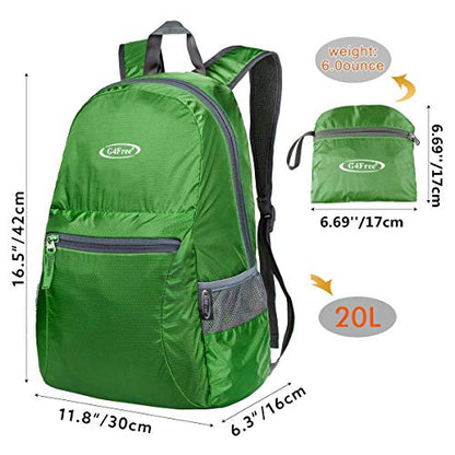 G4Free 20L Small Packable Travel Hiking Backpack for Men Women - color: Green, size: 20L