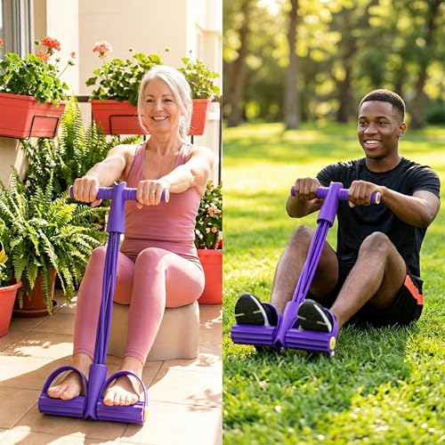 Pedal Resistance Bands with Handles, Multifunction Tension Rope for Arm, Leg, Waist and Shoulder Training - color: Purple