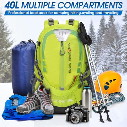 Hiking Backpack Camping 40L Outdoor Daypack Lightweight Travel Backpack with Rain Cover for Women Men (Green) - color: Green