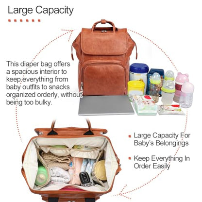 Leather Diaper Bag Backpack with Changing Mat Travel Backpack Waterproof&Insulated Large Nappy Bag Stroller Straps, Brown B, 13.8x8x18 Inch (Pack of 1), Travel Backpacks | Travel Backpack Waterproof & Insulated Large Nappy Bag Stroller Straps, 13.8x8x18 I