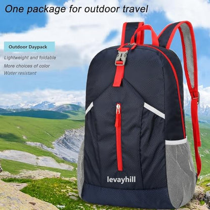 levayhill 25L Foldable Hiking Backpack,Small Packable Daypack,Dark Blue | Lightweight Collapsible Bag,Water Repellent Travel Basic-Daypack,Men Women Camping Cycling Rucksack Outdoor Back Pack - color: Dark Blue