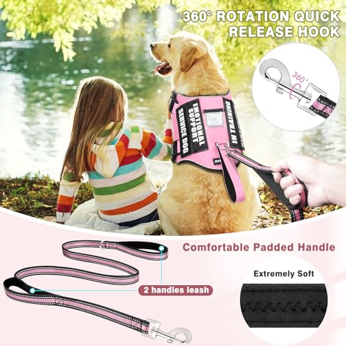 Service Dog Vest Harness and Leash Set+10 Patches,No Pull&Easy Walk Reflective Dog Harness with Soft Padded Handle for Training/Everyday,Fit Small/Medium/Large/Extra-Large Dogs (Pink L) - color: Pink, size: Large