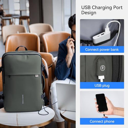 MARK RYDEN Travel Backpack for Men, 40L Airline Approved Carry on Backpack with USB Charging Port, 17.3 Inch Waterproof Business Laptop Backpack - color: Green