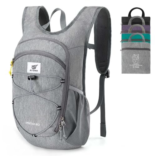 SKYSPER 15L/20L Foldable Hiking Backpack Lightweight Packable Travel Daypack with Chest Strap Small Folding Pack for Walking - color: Grey, size: 20l