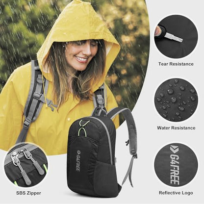 G4Free 24L Lightweight Packable Hiking Backpack Sport Travel Daypack Water Resistant for Women Men - color: Black
