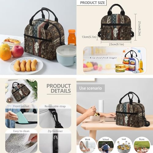 3pcs School Backpack Set With Lunch Box Pencil Case, Skull Deer 17 Inch Large Capacity Bookpacks 3 In 1 Set For Boys Girls - color: Skull Deer