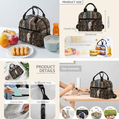 3pcs School Backpack Set With Lunch Box Pencil Case, Skull Deer 17 Inch Large Capacity Bookpacks 3 In 1 Set For Boys Girls - color: Skull Deer