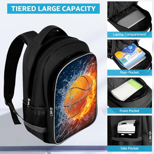 TILYTADLY School Backpack for Boys - Basketball Boys Backpack for Kids Children Teens Elementary Middle School - Students Bag for Ages 6-18,17″Bookbag Multifunctional Large Capacity - color: Basketball-02-backpack Only
