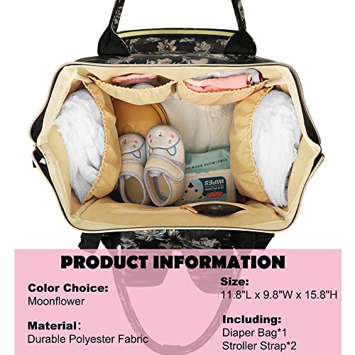 Femuar Diaper Bag Backpack Multifunction Maternity Diaper Bag for Baby Girls & Boys Large Capacity Travel Nappy Bags - color: Moonflower