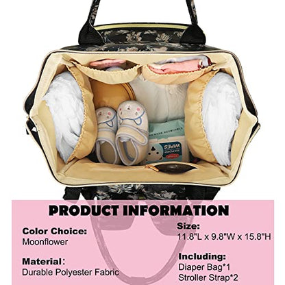 Femuar Diaper Bag Backpack Multifunction Maternity Diaper Bag for Baby Girls & Boys Large Capacity Travel Nappy Bags - color: Moonflower