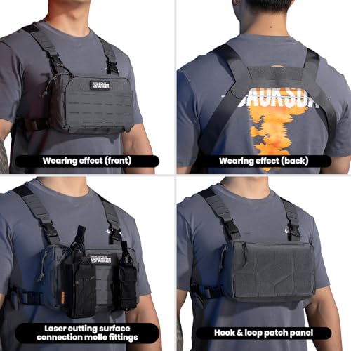 EXCELLENT ELITE SPANKER Tactical Chest Rig Pack EDC Chest Bag Molle Utility Chest Pouch for Outdoor Hunting Workouts Hiking - color: Grey