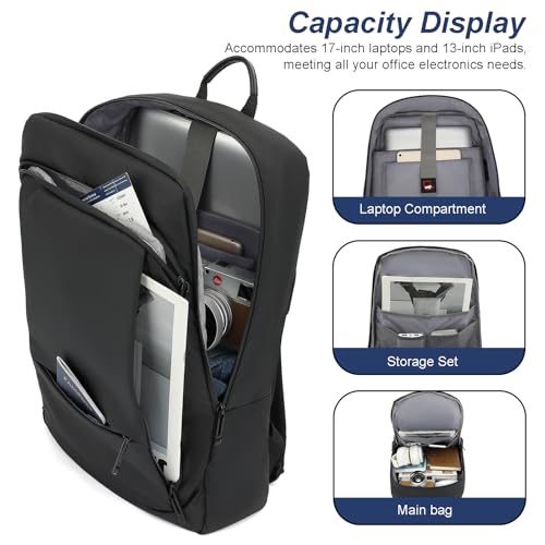 AUGUR Slim Backpack for Men 17 inch Laptop Backpack Computer Notebooks Lightweight Water Resistant Backpacks For Travel/Business/Work - color: 17 Inch Black