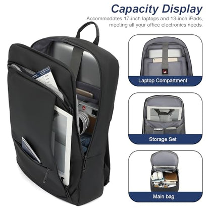 AUGUR Slim Backpack for Men 17 inch Laptop Backpack Computer Notebooks Lightweight Water Resistant Backpacks For Travel/Business/Work - color: 17 Inch Black