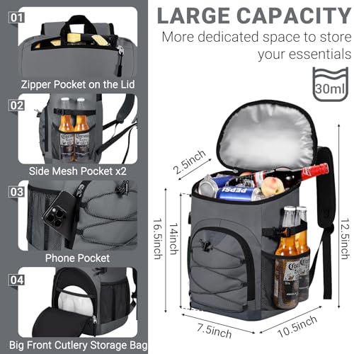 NECKORY Cooler Backpack, Lightweight and Soft Backpack Cooler for Men Women, Insulated Lunch Bag for Camping Traveling Hiking - color: Gray