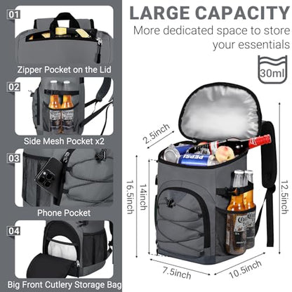 NECKORY Cooler Backpack, Lightweight and Soft Backpack Cooler for Men Women, Insulated Lunch Bag for Camping Traveling Hiking - color: Gray