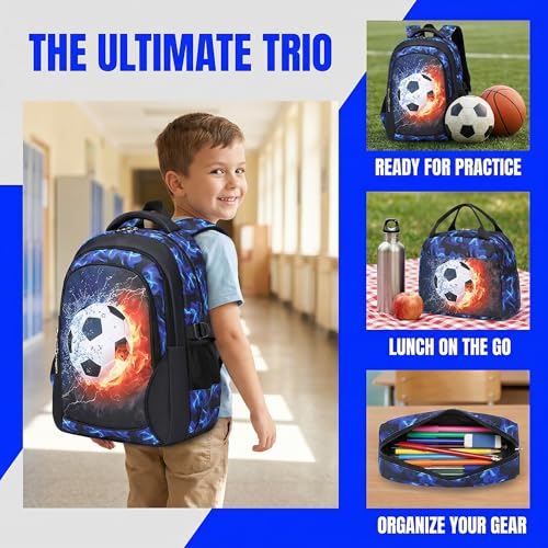 Jumpopack Boys Backpack Soccer Backpacks School Backpacks for Boys Elementary School Bag Bookbag World Cup Kids Backpack with Lunch Box,Soccer Print - color: Navy Football
