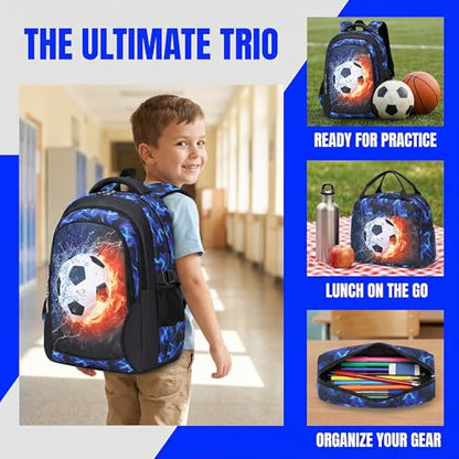 Jumpopack Boys Backpack Soccer Backpacks School Backpacks for Boys Elementary School Bag Bookbag World Cup Kids Backpack with Lunch Box,Soccer Print - color: Navy Football
