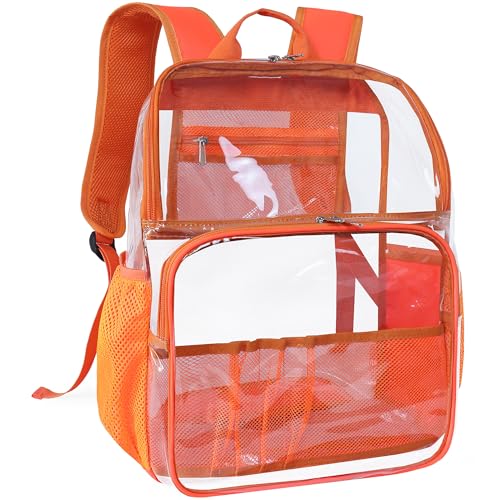 Clear Backpack,18'' See Through Backpack School Approved Heavy Duty Clear Backpack Transparent Bookbag for College Work Travel Security,Orange - color: Orange