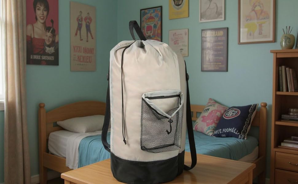 Laundry Bag Backpack with Shoulder Straps and Mesh Pocket Laundry Backpack Large Portable Laundry Hamper for College Laundromat Apartment with Drawstring Closure, Adjustable Back Straps (Khaki) - color: Khaki