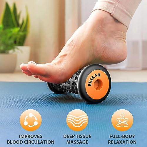 BESKAR Foot Massager Roller for Plantar Fasciitis Relief, Portable, Deep Tissue Muscle Massage, Foot Arch and Heel Pain, Reflexology Tool - color: Black