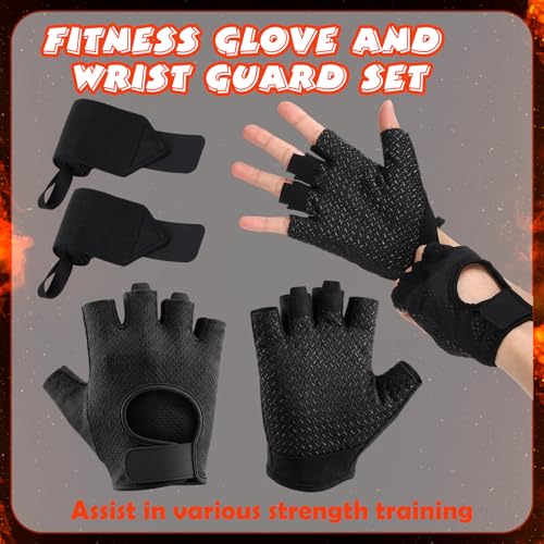 Workout Gloves and Wrist Set for Men Women Weight Lifting Gloves Full Palm Protection Wrist Support with Heavy Duty Thumb Loop for Training, Fitness, Strength, Suspension, and Sports