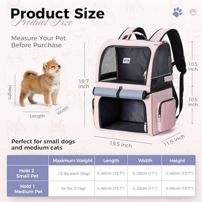 Double Cat Backpack Carrier for 2 Cats, Double-Compartment Pet Carrier Backpack for Two Small Cat or One Medium Cat, Cats Carrier Backpack Dog Carrier Backpack Fits Up to 24 Lbs,Pink - color: Pink