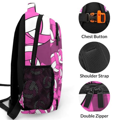 Pink Volleyball Pattern Casual Backpack Daypack Laptop Bag Custom Shoulders Backpacks for Man Woman Gifts - color: Pink Volleyball Pattern