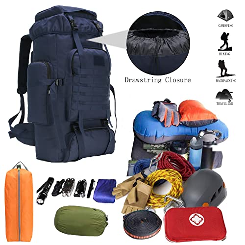 70l Hiking Backpack for Men Waterproof Military Camping Rucksack Travel Daypack - color: Blue
