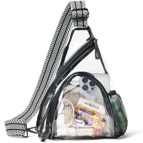 Clear Bag for Stadium Events 12x12x6 Stadium Bag Crossbody Purses Clear Sling Backpack for Concerts Football Games Travel - color: Black-G