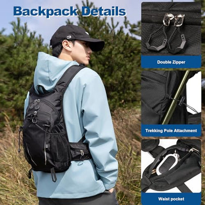 10L Small Hiking Backpack for Men Women Travel Daypack with Chest Strap lightweight backpacks mini backpack for Camping Cycling Travel Outdoor - color: Black
