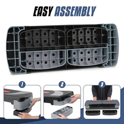 MADOG Aerobics Stepper Platform with 4/6/8 inch Height Stackable Risers - color: Black/Gray, size: 31-Inch