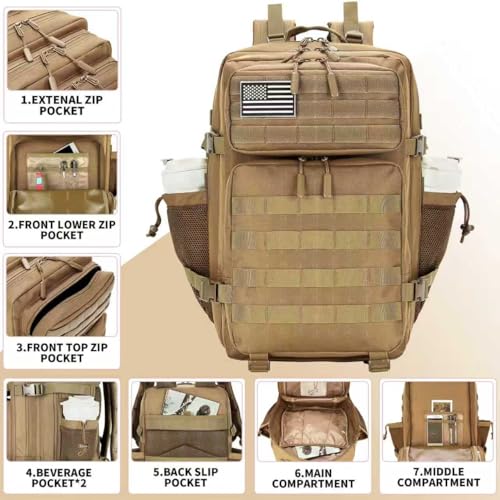 Lovelinks21 45L Tactical Assault Backpack 3 day assault pack with Molle Waterproof backpack Rucksack for Tactical Backpacks (khaki) - color: Khaki