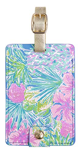 Lilly Pulitzer Leatherette Luggage Tag with Secure Strap, Colorful Suitcase Identifier for Travel - color: Swizzle in