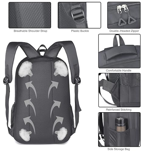 Large Capacity Travel Laptop Backpack, durable and lightweight, 4 compartments, waterproof front, breathable back (gray) - color: Gray