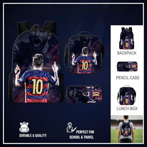 3 in 1 Soccer Star Print Backpack 17'' Large-Capacity Set 17'' Large-Capacity Set With a Fashionable and Personalized Style is Exquisitely Designed and Widely Applicable, Making it an Ideal Choice
