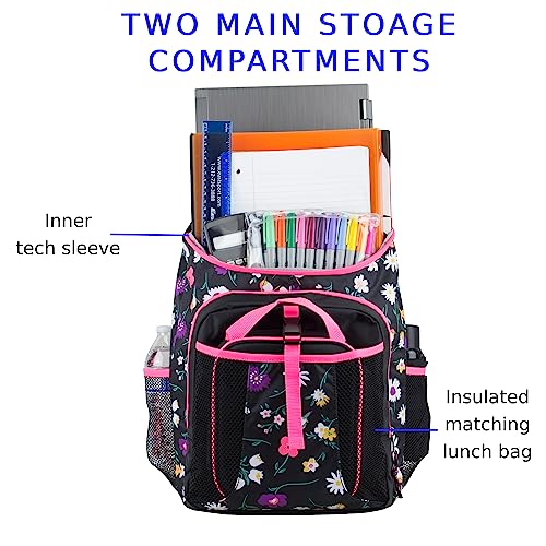 FUEL Top Loader Teens Student Water Resistant Backpack Set Lunch Bookbag Bag Soft Reusable Insulated Cooler Lunch Box Thermal Travel Office Lunch Bag, Floral - color: Floral