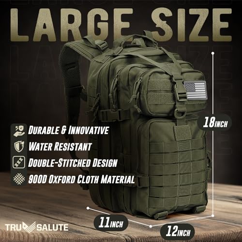 Tru Salute 45L Military Tactical Backpack Large Army 3 Day Assault Pack Molle Bug out Bag Rucksack (Amy Green) - color: Amy Green