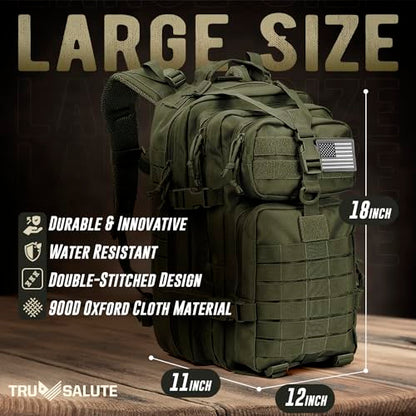 Tru Salute 45L Military Tactical Backpack Large Army 3 Day Assault Pack Molle Bug out Bag Rucksack (Amy Green) - color: Amy Green