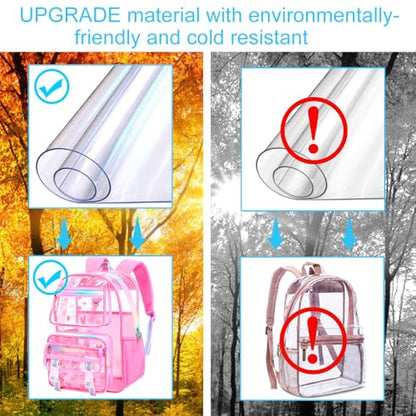 KLFVB 3PCS Clear Backpack Heavy Duty, Girls See Through School Bag Set, Cute Transparent Bookbag for Women - Heart Love Pink - color: Heart Love Pink Clear Backpack