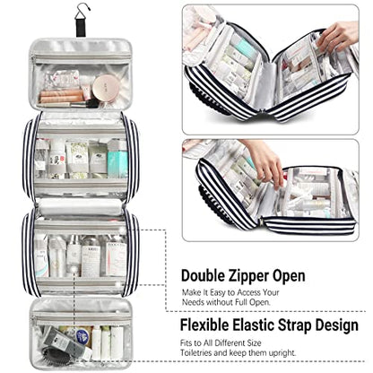 Bosidu Hanging Travel Toiletry Bag,Large Capacity Cosmetic Travel Toiletry Organizer for Women with 4 Compartments & 1 Sturdy Hook,Perfect for Travel/Daily Use/Christmas - color: z-Blue