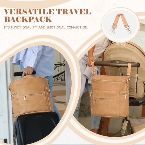 miss fong Diaper Bag Backpack Baby Diaper Bag, Large Leather Diaper Backpack with 16 Pockets Travel Diaper Bag with Diaper Changing Pad, Pañaleras Para Bebe for Moms(Convertible, Peanut) - color: Peanut