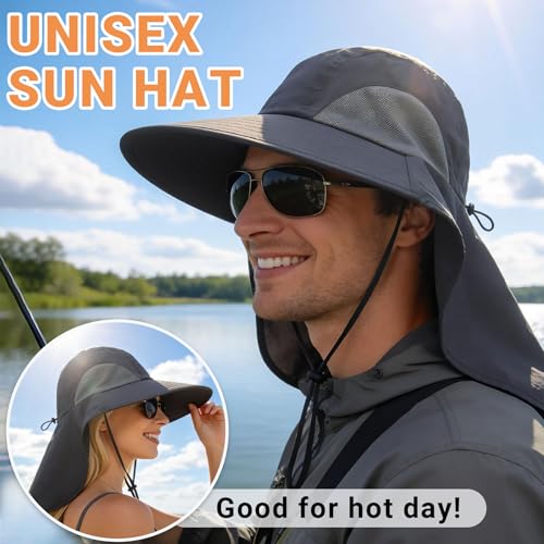 NPQQUAN Sun Hats for Men Women with Neck Flap UPF 50+ UV Protection Wide Brim Bucket Hat Safari Hiking Fishing Hats - color: Blue（lightweight）