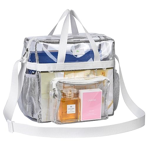 MAY TREE Clear Bag for Stadium Events 12×6×12 Clear Tote Lunch Bag with Reinforced Straps for Work, Sporting Events and Gym, White - color: White