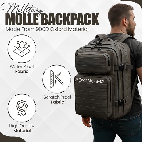 45L Military Tactical Backpack Large Day Pack for Men – MOLLE Rucking Assault Rucksack, Heavy-Duty Water-Resistant Bag for Hiking, Gym, Travel & Outdoor Adventures – Black - color: Black