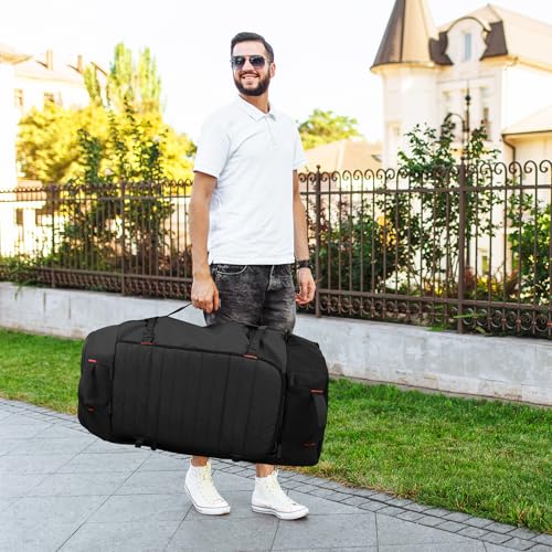 29" 86L Foldable Wheeled Duffle Bag, Waterproof Travel Rolling Backpack with Quilted Bottom, Black - color: Black