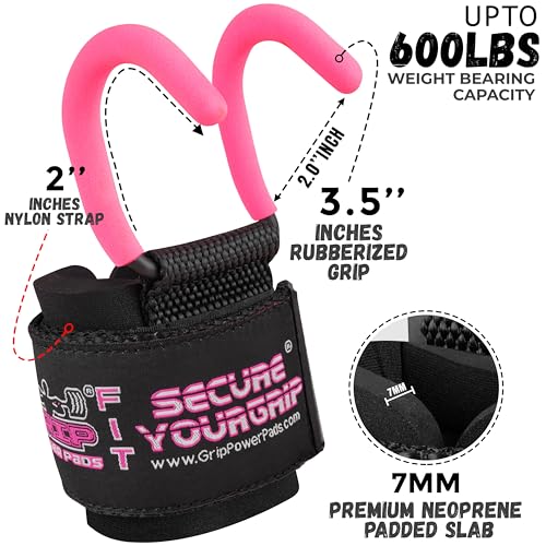 Weight Lifting Rod Hooks Heavy Duty Wrist Wraps Power Weight Lifting Training Gym Grips Straps Set of 2 - color: Pink, size: WOMEN-Wrist Size Small/Medium