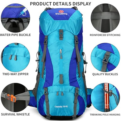 75L Hiking Backpack with Rain Cover Waterproof Camping Backpack Shoes Warehouse for Men Women, Frameless - color: Blue, size: 75L