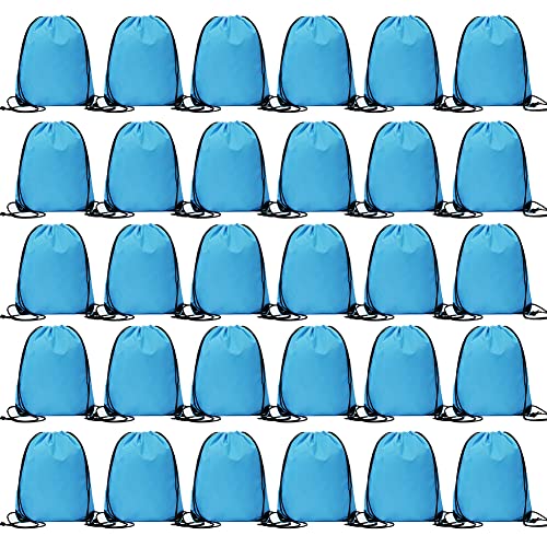 Bulk Drawstring Bags, Polyester Draw String Bags, Gym Sports Cinch Bag Drawstring Backpack for Women Men - color: Sky Blue