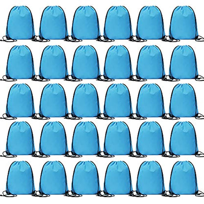 Bulk Drawstring Bags, Polyester Draw String Bags, Gym Sports Cinch Bag Drawstring Backpack for Women Men - color: Sky Blue