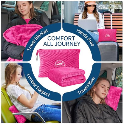 BEDELITE Travel Blanket with Bag, Ultra-Soft Jacquard Fleece Blanket with Luggage Sleeve & Backpack Clip, Airplane Blanket Travel Essentials, Hot Pink - color: Hot Pink